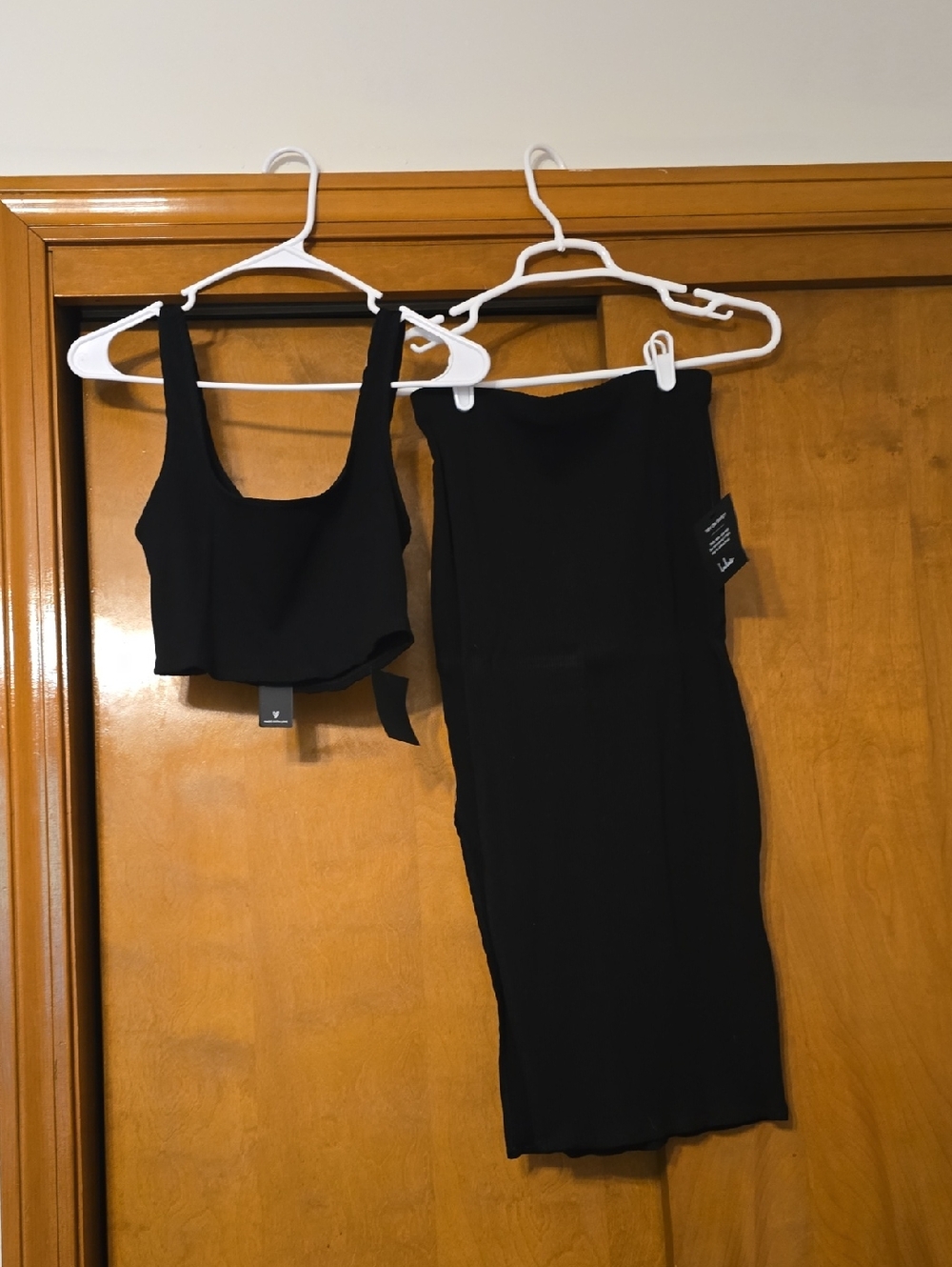 Lulu's Black Two-Piece Crop Top and Skirt Set